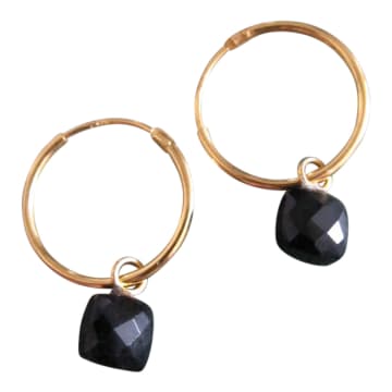 Silver Jewellery Small Black Onyx Hoop Earrings In Metallic