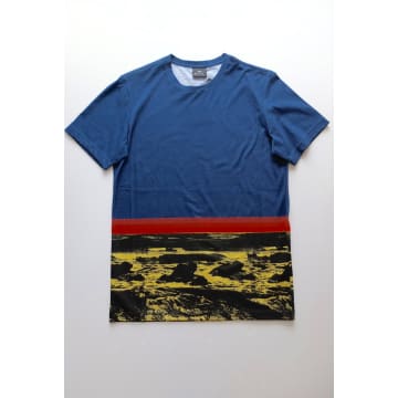 Ps By Paul Smith Kids' Men's Blue Cotton T-shirt With 'landscape' Print Hem Detail