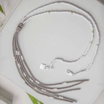 Tutti & Co Suede Tassel Necklace In Grey
