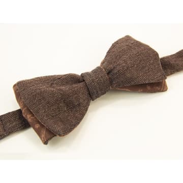 40 Colori Herringbone Washed Linen And Silk Butterfly Bow Tie In Brown