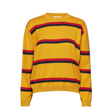 Libertine-libertine Yellow Ocher Cotton Call Stripes Knit Longsleeve Sweater