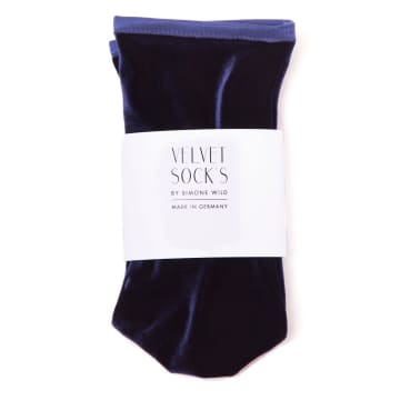 Simone Wild Navy Velvet Ankle Sock In Blue