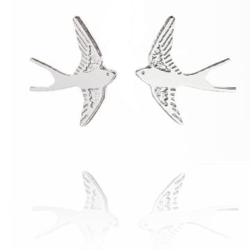 Amanda Coleman Tiny Sterling Silver Swallow Stud Earrings In Metallic