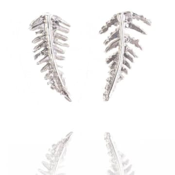 Amanda Coleman Tiny Sterling Silver Fern Stud Earrings In Metallic