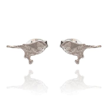 Amanda Coleman Tiny Sterling Silver Bird Stud Earrings In Metallic