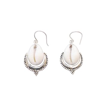 Bon Bon Fistral Silver Cowrie Shell Ornate Earrings In Metallic