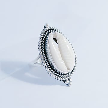 Bon Bon Fistral Silver Cowrie Shell Ring In Metallic