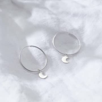 Posh Totty Designs Silver Large Hoop Moon Charm Earrings In Metallic