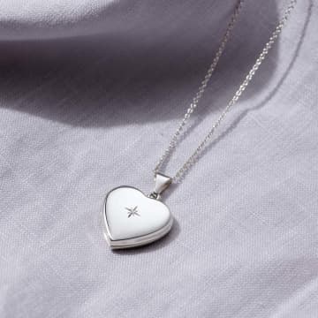 Posh Totty Designs Silver Heart Locket With Diamond In Metallic
