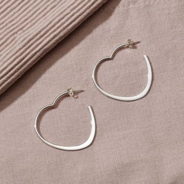 Posh Totty Designs Silver Large Heart Hoop Earrings In Metallic