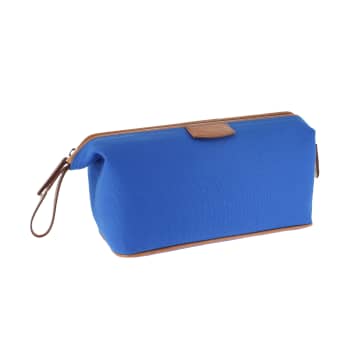 D R Harris Canvas And Leather Wash Bag- Blue