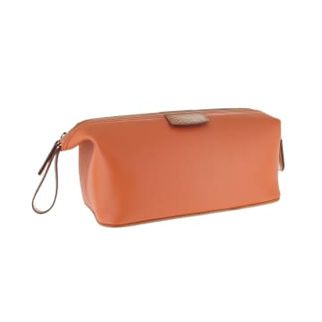 D R Harris Orange Leather Wash Bag