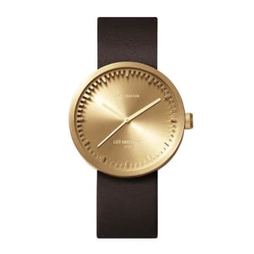 Leff Amsterdam Tube Watch D 42 Brass Brown Leather Strap 42 Mm