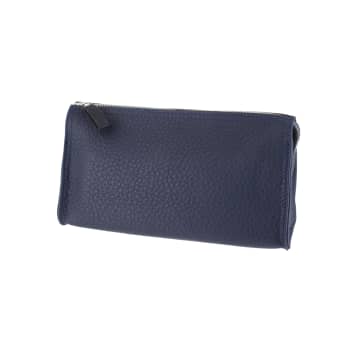 D R Harris Small Dark Blue Leather Wash Bag