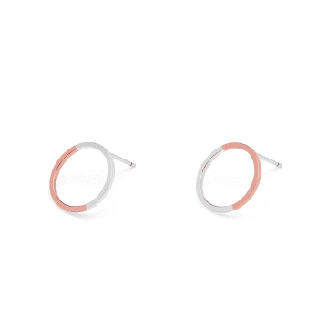 Myia Solid Rose Gold And Silver Two Tone Circle Stud Earrings