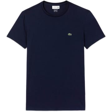 Shop Lacoste Navy Th 6709 Pima Cotton T Shirt In Blue