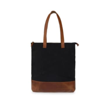 Vida Vida Leather And Canvas Tote Bag With Zip Top In Neutrals