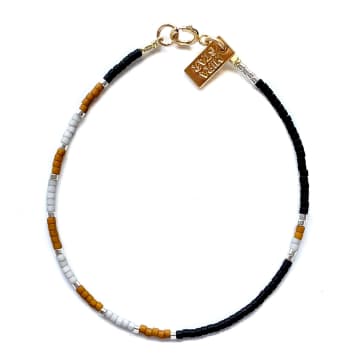 Mira Star Bracelet Eli With 24k Gold-plated Glass Beads In Grey