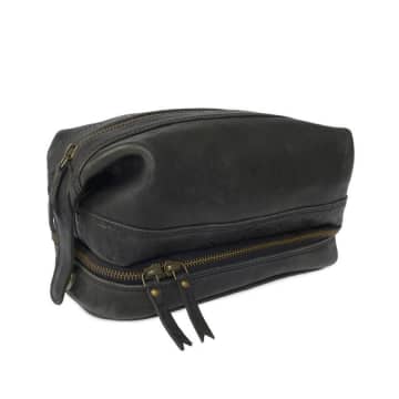 Vida Vida Leather Wash Bag With Zip Bottom In Black