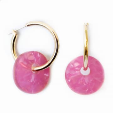 Sept Cinq Pink Gold Plated Brass Nacre Saucer Creoles Earrings