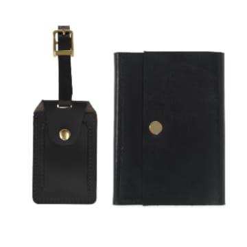 Vida Vida Black Leather Luxe Luggage Tag And Passport Holder Set