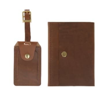 Vida Vida Tan Leather Luxe Luggage Tag And Passport Holder Set In Neutrals