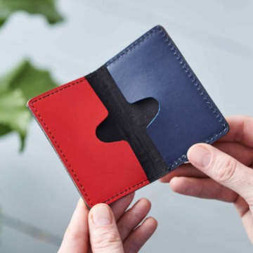 Vida Vida Leather Colour Block Card Holder In Red