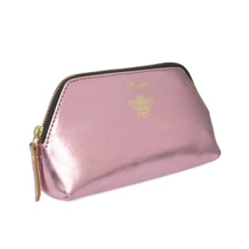 Vida Vida Leather Queen Bee Make Up Bag In Pink