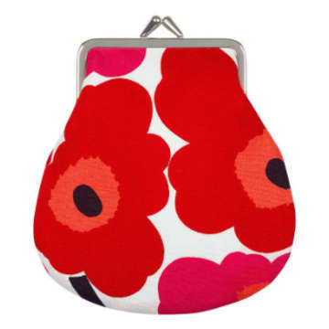 Marimekko 12 X 13cm White And Red Cotton Mini Unikko Purse