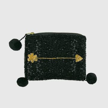 Artebene Arrow Motive Mini Clutch Pearl Bag Glass Beads In Black