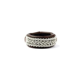 Bechristenen Medium Brown Leather Pewter Wire Sama Ring