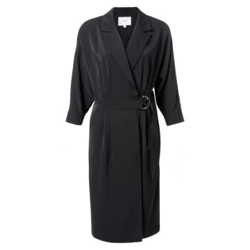 Yaya Black Wrapped Midi Dress With Buckle Belt