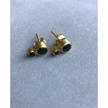 Collardmanson Gold Plated Double Onyx Earrings