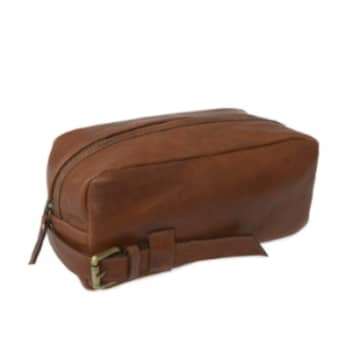 Vida Vida Leather Wash Bag With Buckle In Black