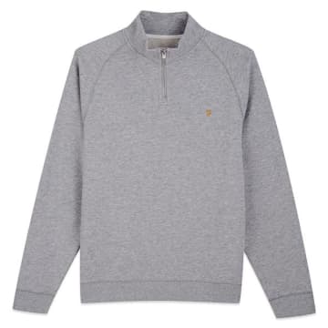 Farah Light Grey Marl Jim 1 4 Zip Cotton Funnel Neck Sweat