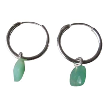 Window Dressing The Soul 925 Silver Small Chrysophrase Hoop Earrings In Metallic