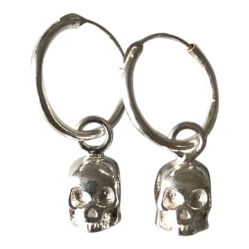 Silver Jewellery 925 Silver Small Skull Hoop Earrings In Metallic