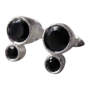 Window Dressing The Soul 925 Brushed Silver Double Onyx Earrings In Metallic