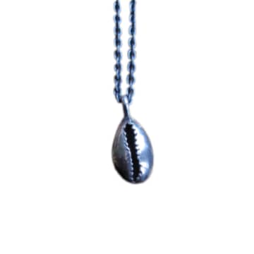 Collardmanson Oxidised 925 Silver Cowrie Shell Necklace In Metallic