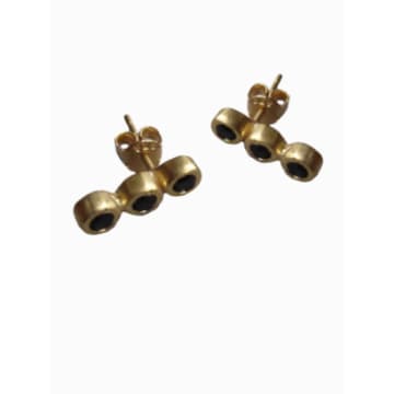 Collardmanson Triple Onyx Earrings In Gold