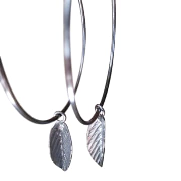 Silver Jewellery Folded Leaf Hoops Oxidised In Metallic