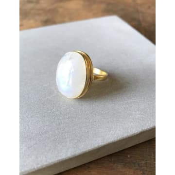 Collardmanson Rainbow Moonstone Oval Ring Gold Plated