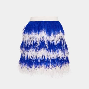 Essentiel Antwerp Blue And White Feather Embellished Mini Skirt