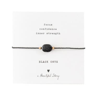 A Beautiful Story Black Onyx & Gold Gemstone Card Bracelet