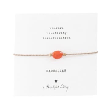 A Beautiful Story Carnelian & Gold Gemstone Card Bracelet In Orange