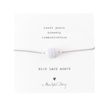 A Beautiful Story Blue Lace Agate & Silver Gemstone Card Bracelet In Metallic