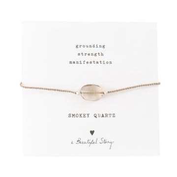 A Beautiful Story Smokey Quartz & Silver Gemstone Card Bracelet In Metallic