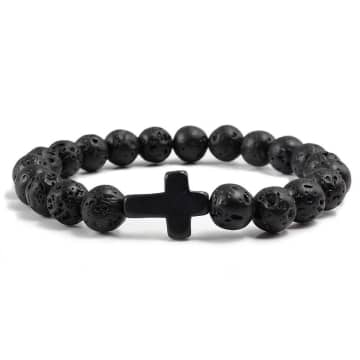 Bornisimo Black Volcanic Stones Bracelet Cross