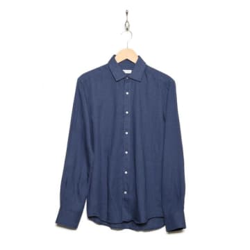 Carpasus Navy Classic Linen Shirt In Blue