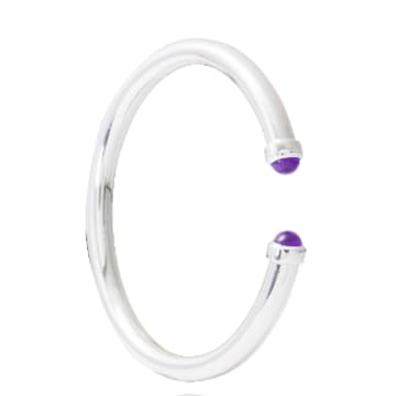 The Brownhouse Interiors Silver Twist Bangle With Amethyst Cabochon In Metallic